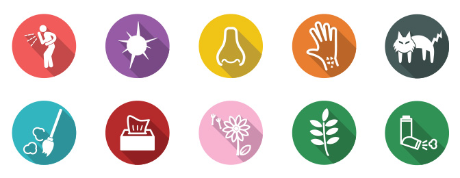 Digital icons representing various potential allergens